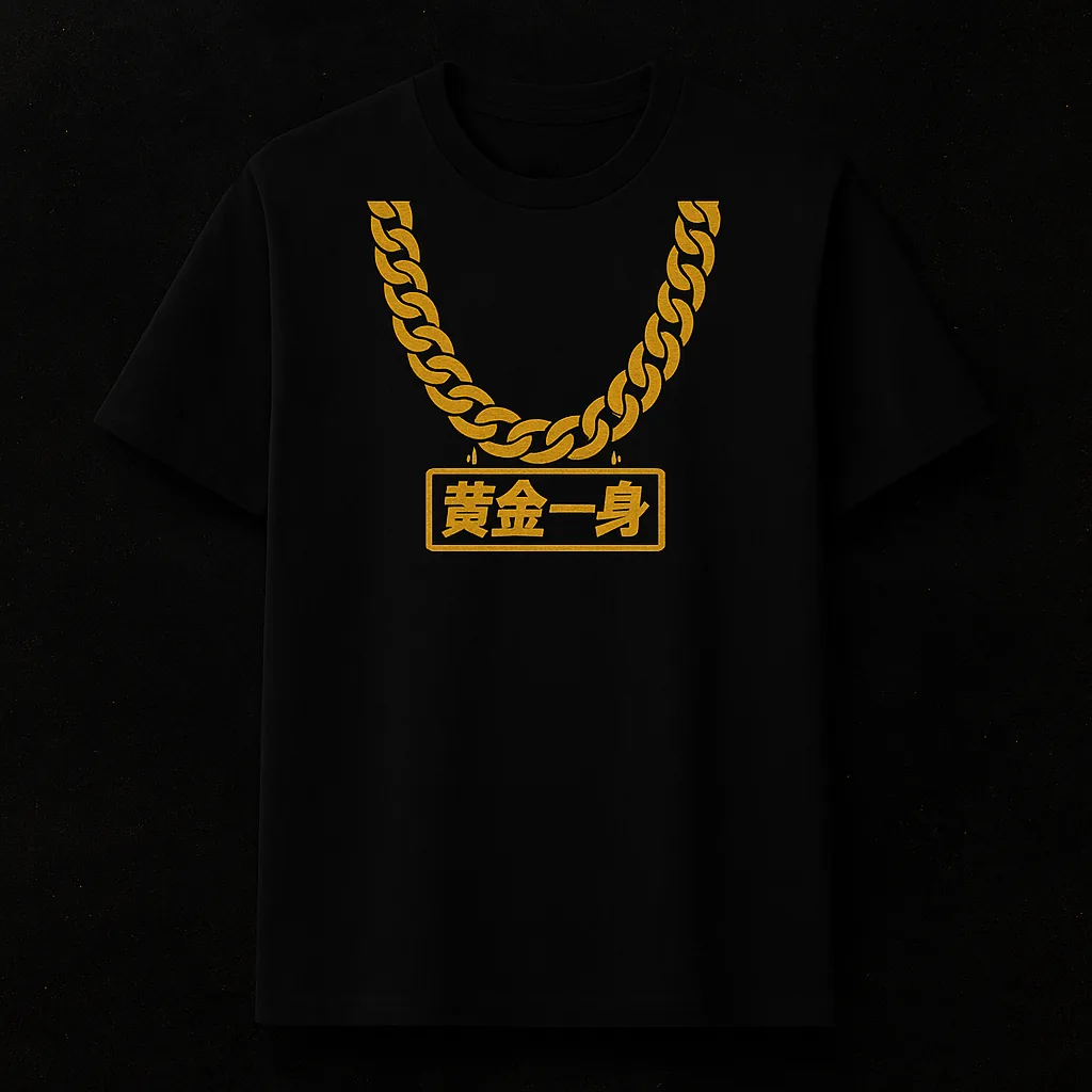 Tuhao Industries gold chain graphic heavyweight tee in black